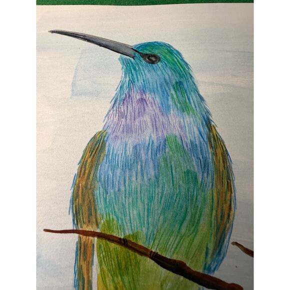 Whoa you guys I actually painted a bird!?!? This sweet lil  Hand painted watercolor original painting hummingbird perched on tree